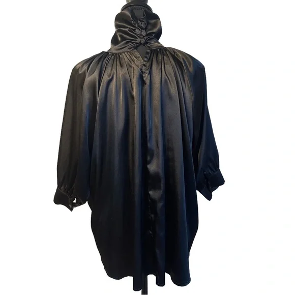 🖤Y2K Black Satin High-Neck Blouse | Adjustable Collar 🖤 - Picture 7 of 14
